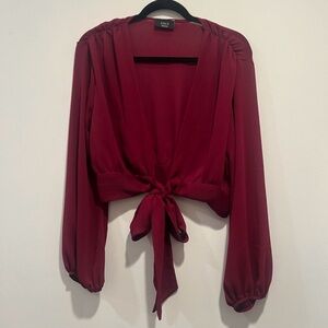 Vici Deep Red Tie-Front, crop Blouse